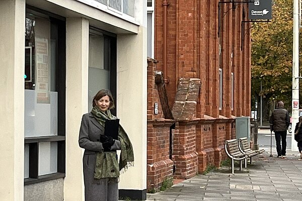 Torridge District Councillor Teresa Tinsley outside the Post Office